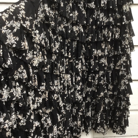 New Norma Kamali black & white layered ruffle maxi skirt delicate flowers XS - Picture 7 of 9
